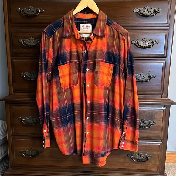 Mossimo Supply Co Orange Navy Plaid Flannel Shirt S 90s Grunge - Picture 2 of 2